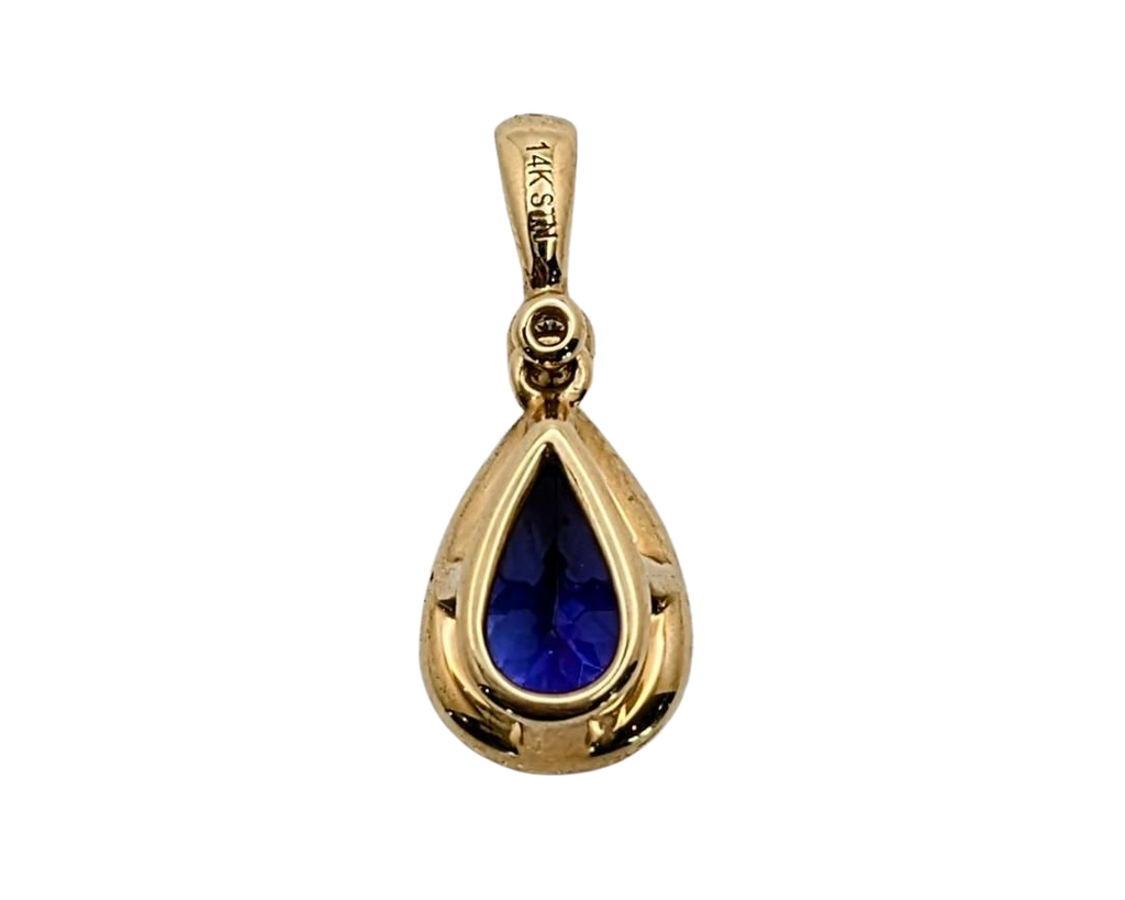 Tanzanite Pear Shape Drop Pendant with Diamond Accent - Yellow Gold