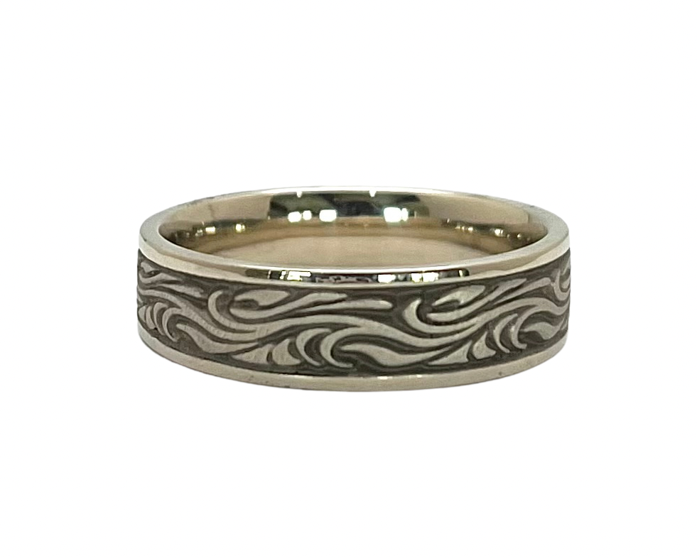 Starry Night Design Wedding Band Wide - White Gold