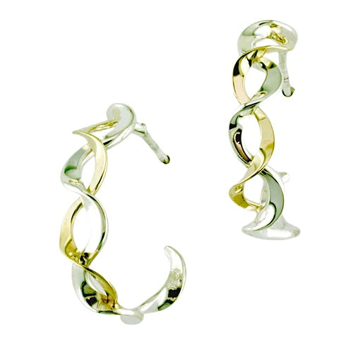 Double Ruffle Hoop Earrings - Two Tone