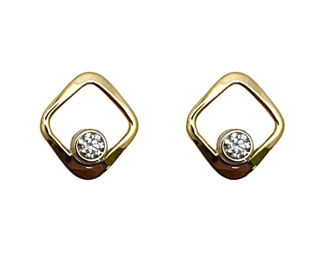 Simply Square Diamond Accented Earrings - Yellow Gold