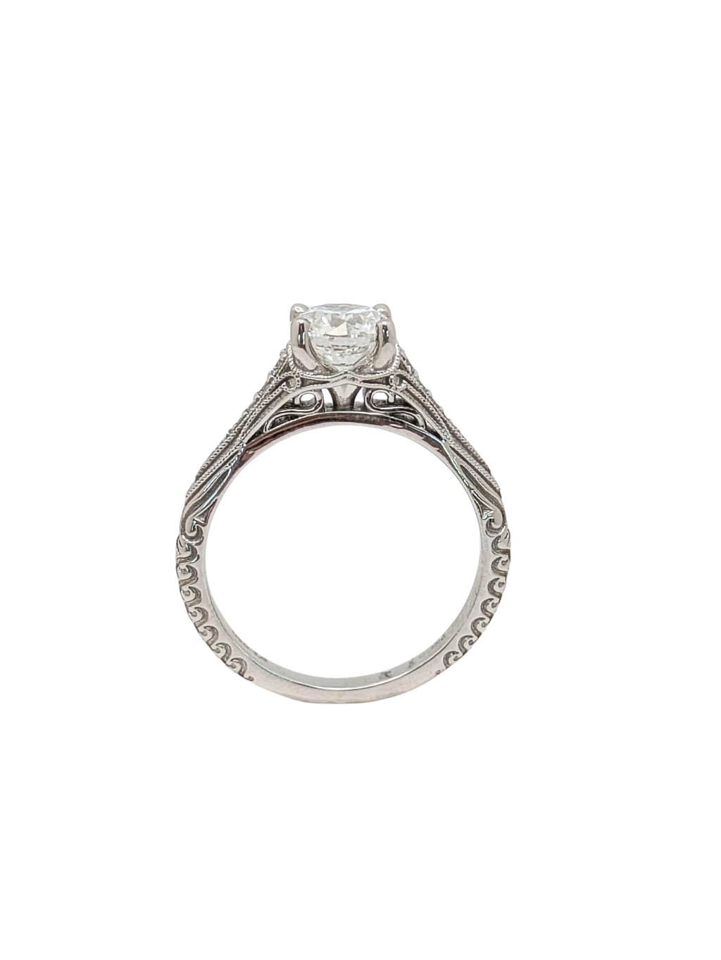 1.10ct Diamond Ring with Engraved Details - Platinum