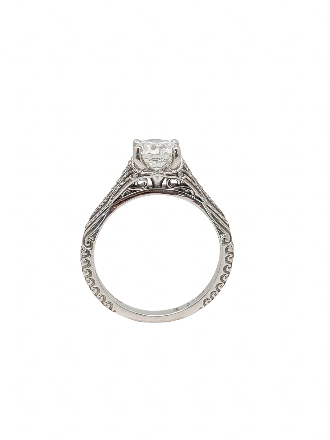 1.10ct Diamond Ring with Engraved Details - Platinum