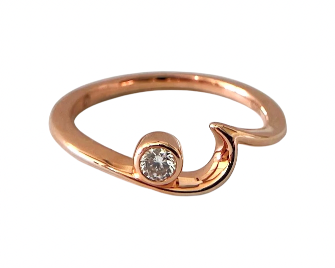 Wave Seeker Ring with Bezel Set Diamond - Rose Gold