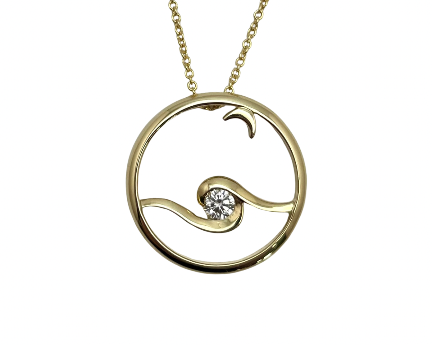 Moon Glow Pendant with Diamond Center - Yellow Gold