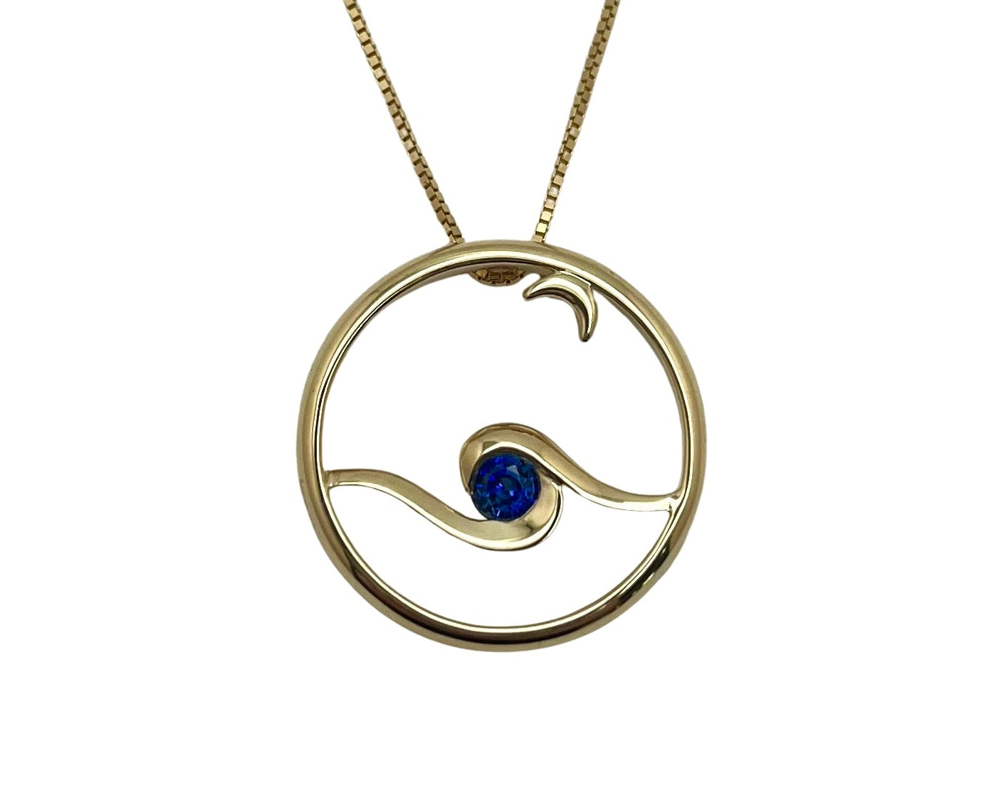 Moon Glow Pendant with Sapphire Center - Yellow Gold