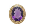Mid-Century Amethyst Ring with Floral Frame - Yellow Gold