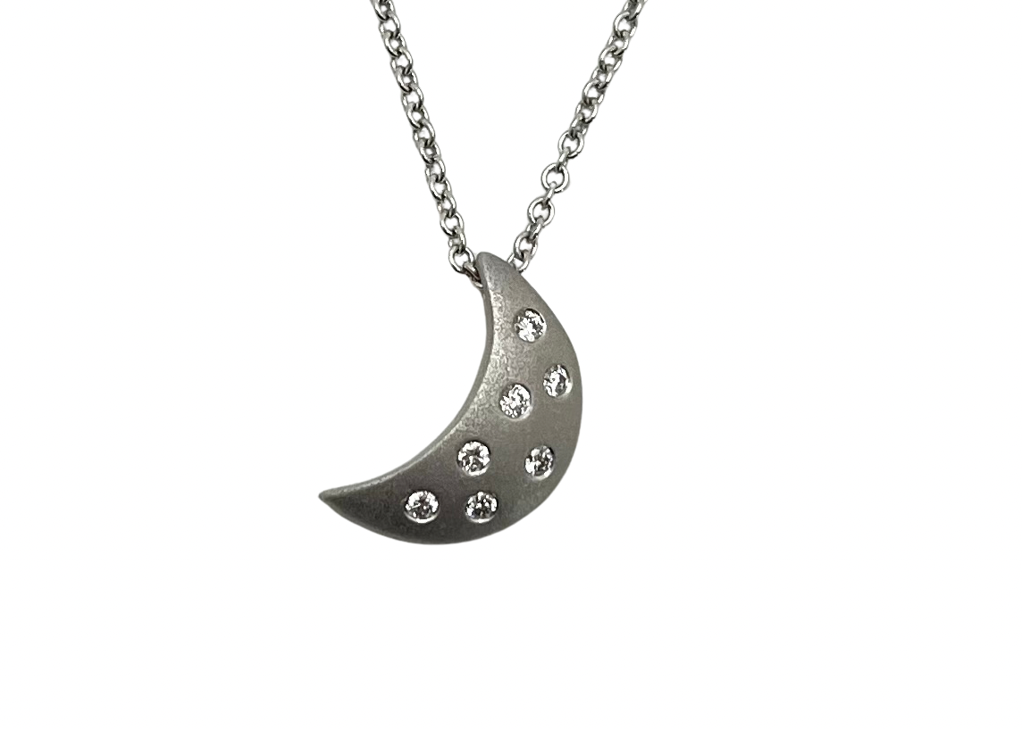 Small Moonlight Pendant with Diamonds - White Gold
