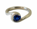 Crescent Moon Wave Ring with Sapphire - White Gold