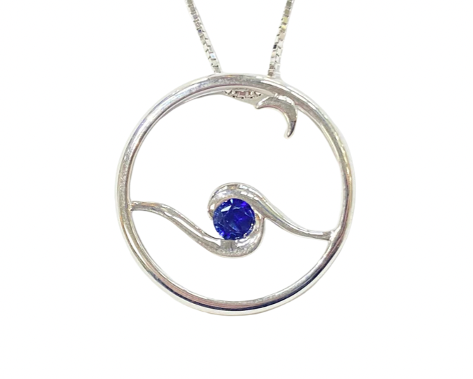 Moon Glow Pendant with Sapphire Center - White Gold