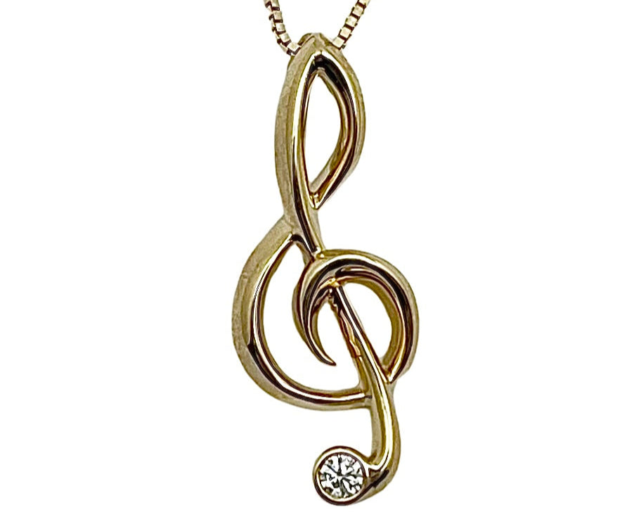 Charity Clef Pendant with Diamond - Yellow Gold