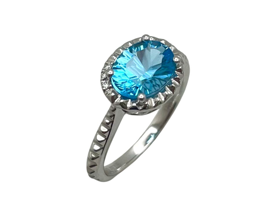 Blue Topaz Ring with Diamond Accents - White Gold