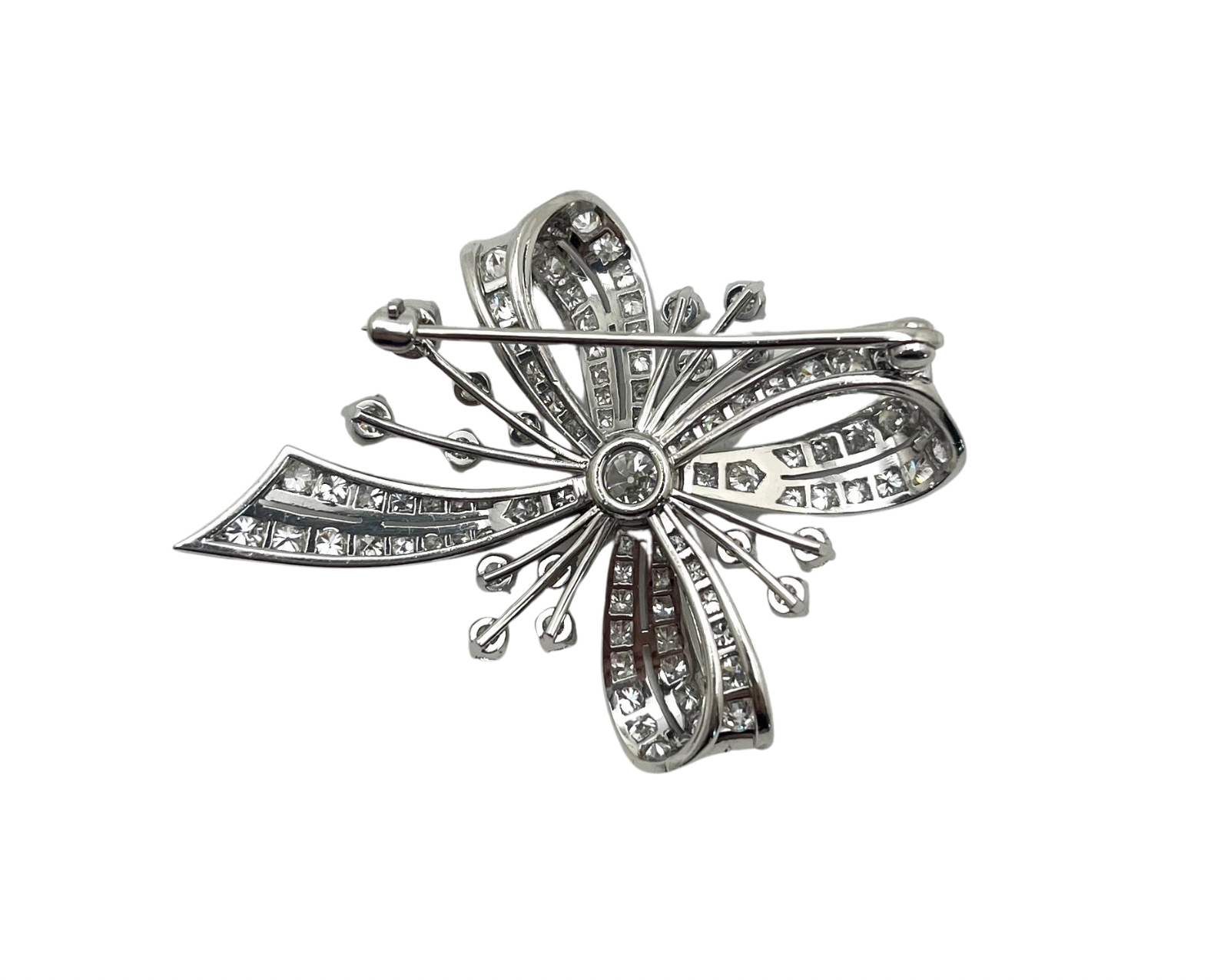 Art Deco Diamond Bow Brooch - Platinum