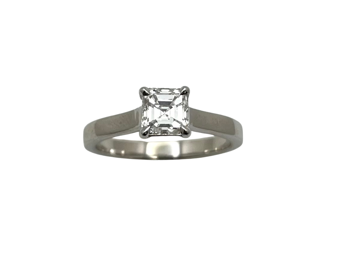 1.01ct Asscher Cut Diamond Solitaire Ring - White Gold
