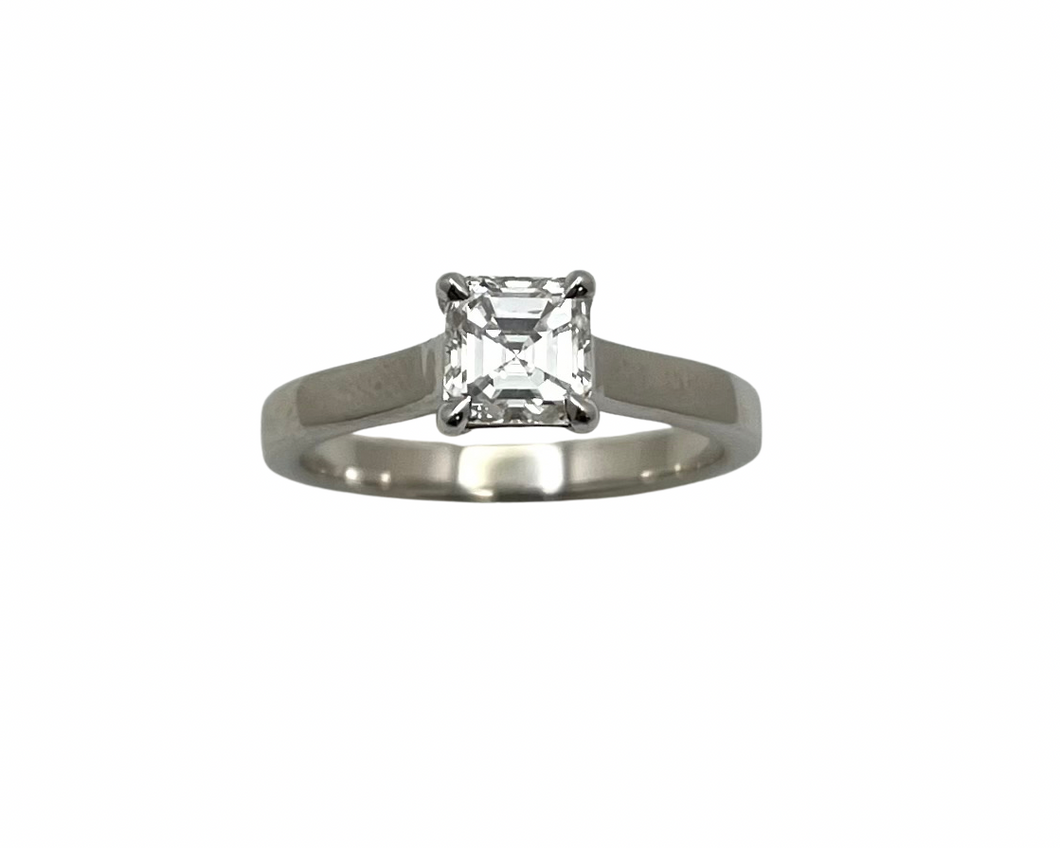 1.01ct Asscher Cut Diamond Solitaire Ring - White Gold