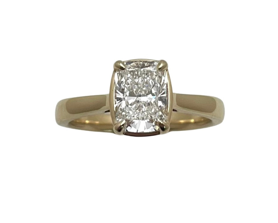 1.54ct Lab Grown Cushion Cut Solitaire Ring - Yellow Gold