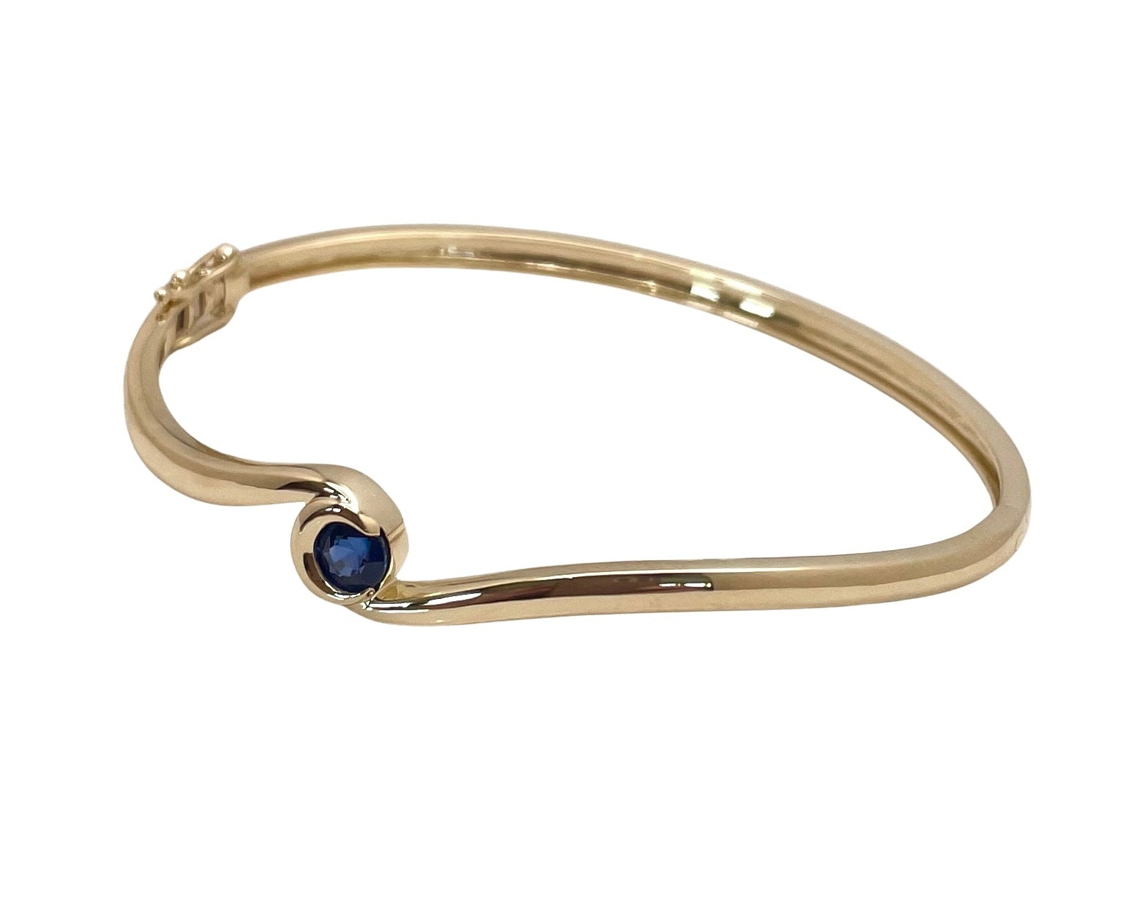 Crescent Moon Wave Bangle with Sapphire - Yellow Gold