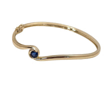Load image into Gallery viewer, Crescent Moon Wave Bangle with Sapphire - Yellow Gold
