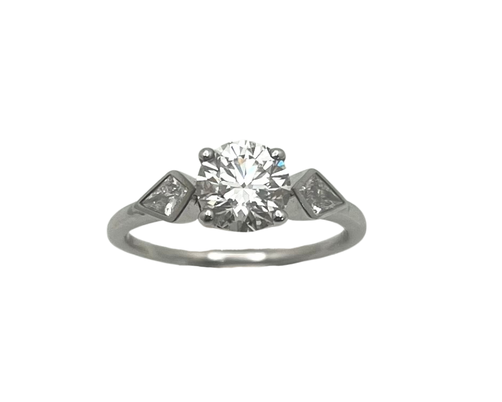 1.04ct Diamond Ring with Kite Shaped Diamond Accents - White Gold