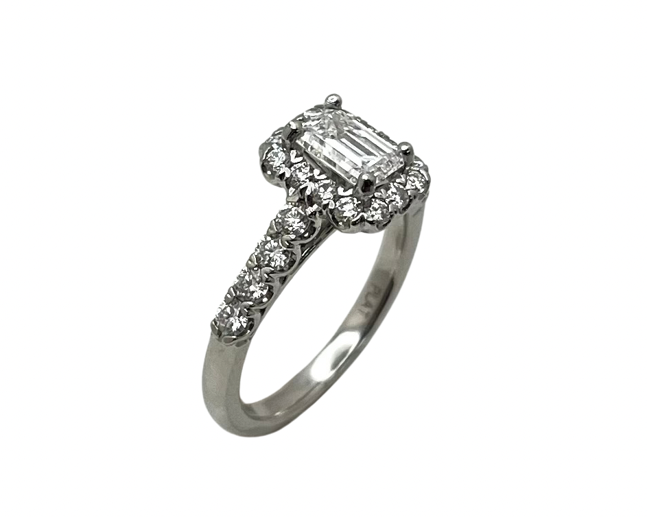 1.47ctw Emerald Cut Diamond Halo Ring - Platinum