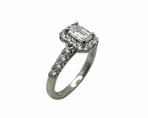 1.47ctw Emerald Cut Diamond Halo Ring - Platinum