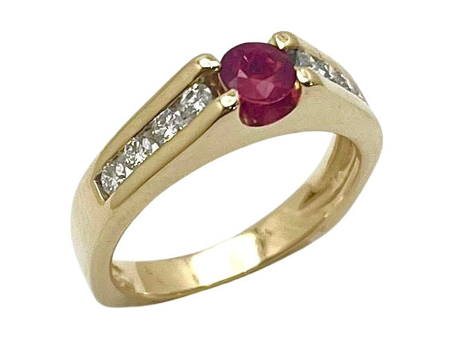 Ruby Ring with Channel Set Diamonds - Yellow Gold