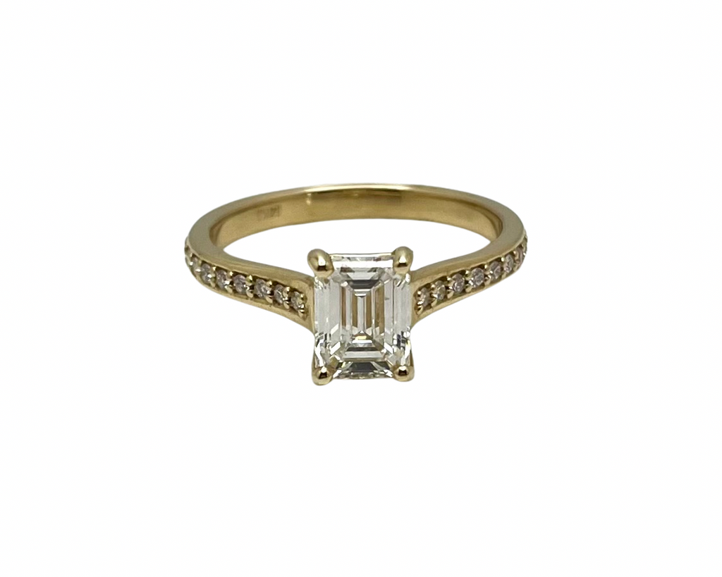 1.20ct Emerald Cut Diamond Ring with Diamond Accented Shank - Yellow Gold