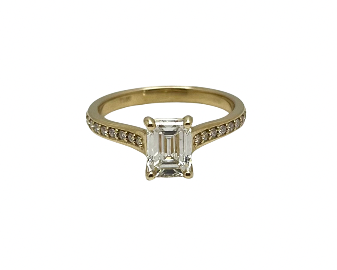 1.20ct Emerald Cut Diamond Ring with Diamond Accented Shank - Yellow Gold