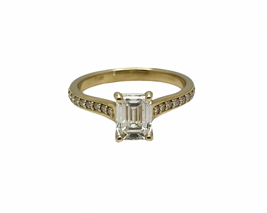 1.20ct Emerald Cut Diamond Ring with Diamond Accented Shank - Yellow Gold