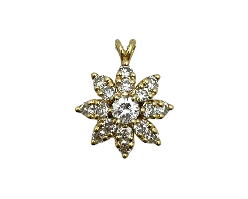 Floral Starburst Diamond Pendant - Yellow Gold