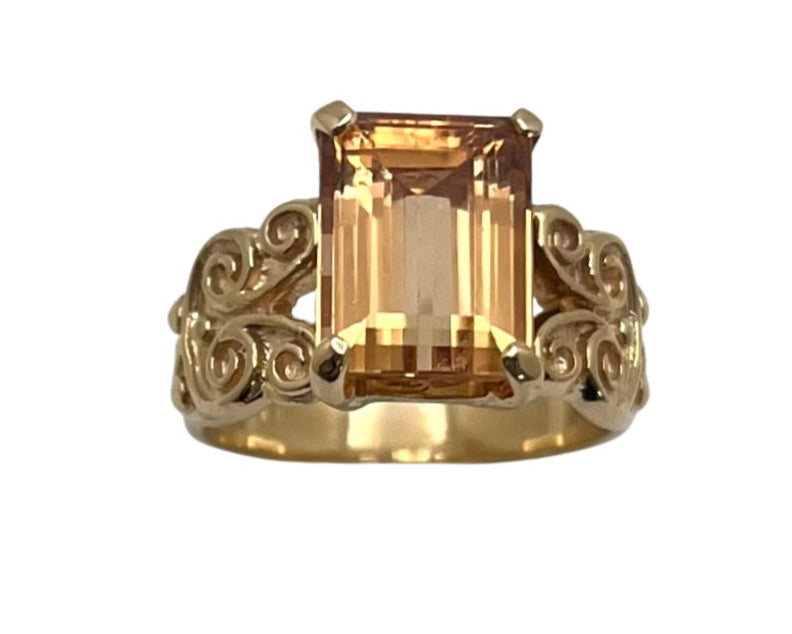 Emerald Cut Golden Topaz Ring - Yellow Gold
