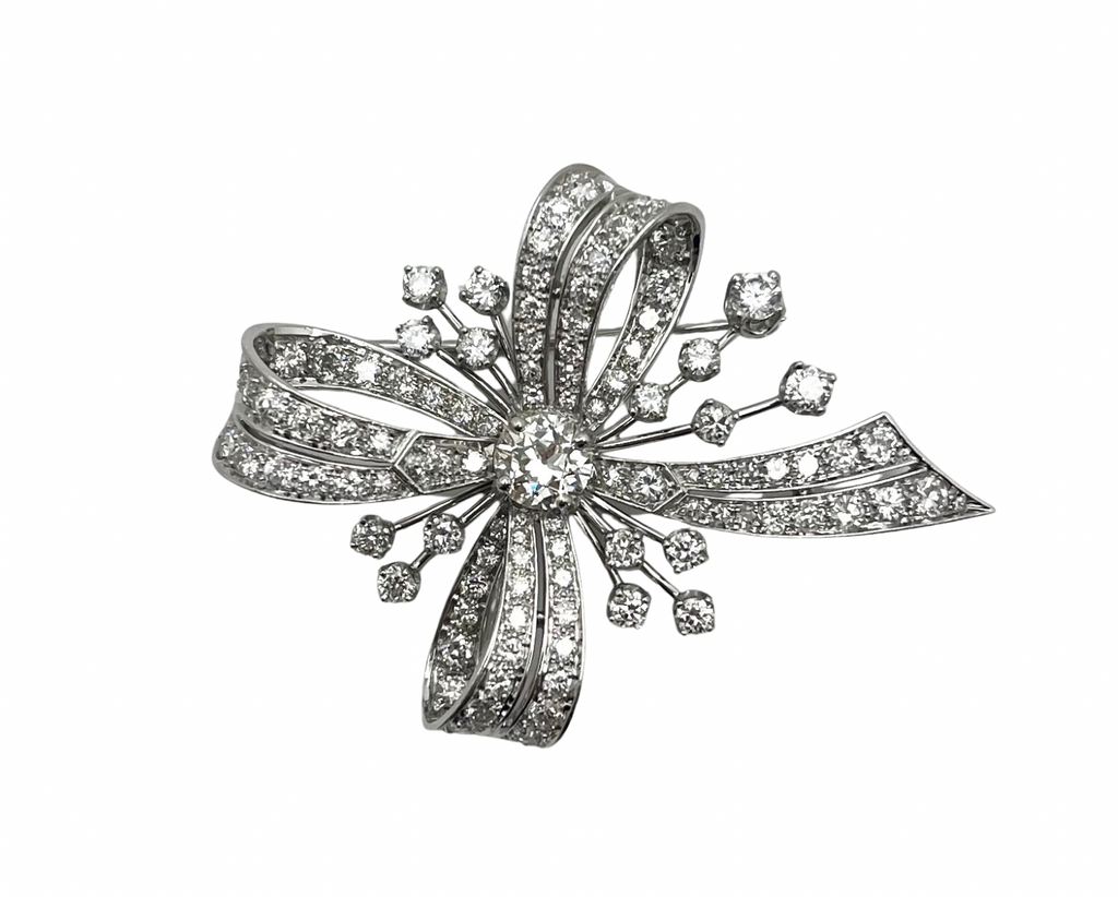 Art Deco Diamond Bow Brooch - Platinum