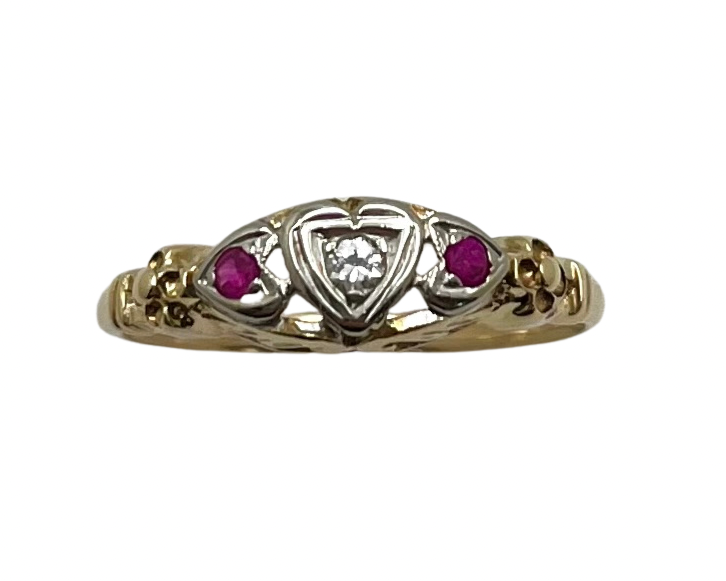 Ruby and Diamond Heart Ring - Two Tone