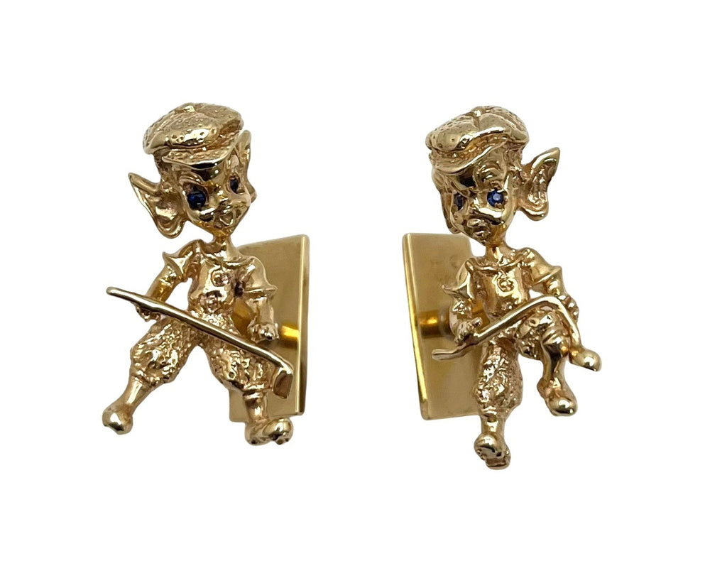 Golfing Leperchaun Cufflinks - Yellow Gold