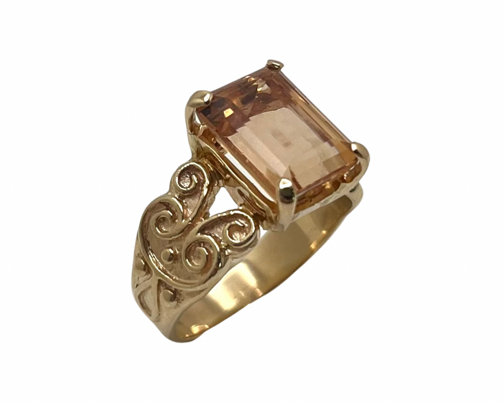 Emerald Cut Golden Topaz Ring - Yellow Gold