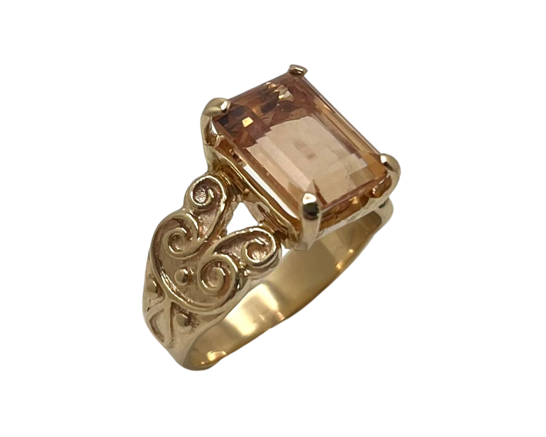 Emerald Cut Golden Topaz Ring - Yellow Gold