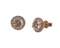 Morganite Stud Earrings with Diamond Halo - Rose Gold