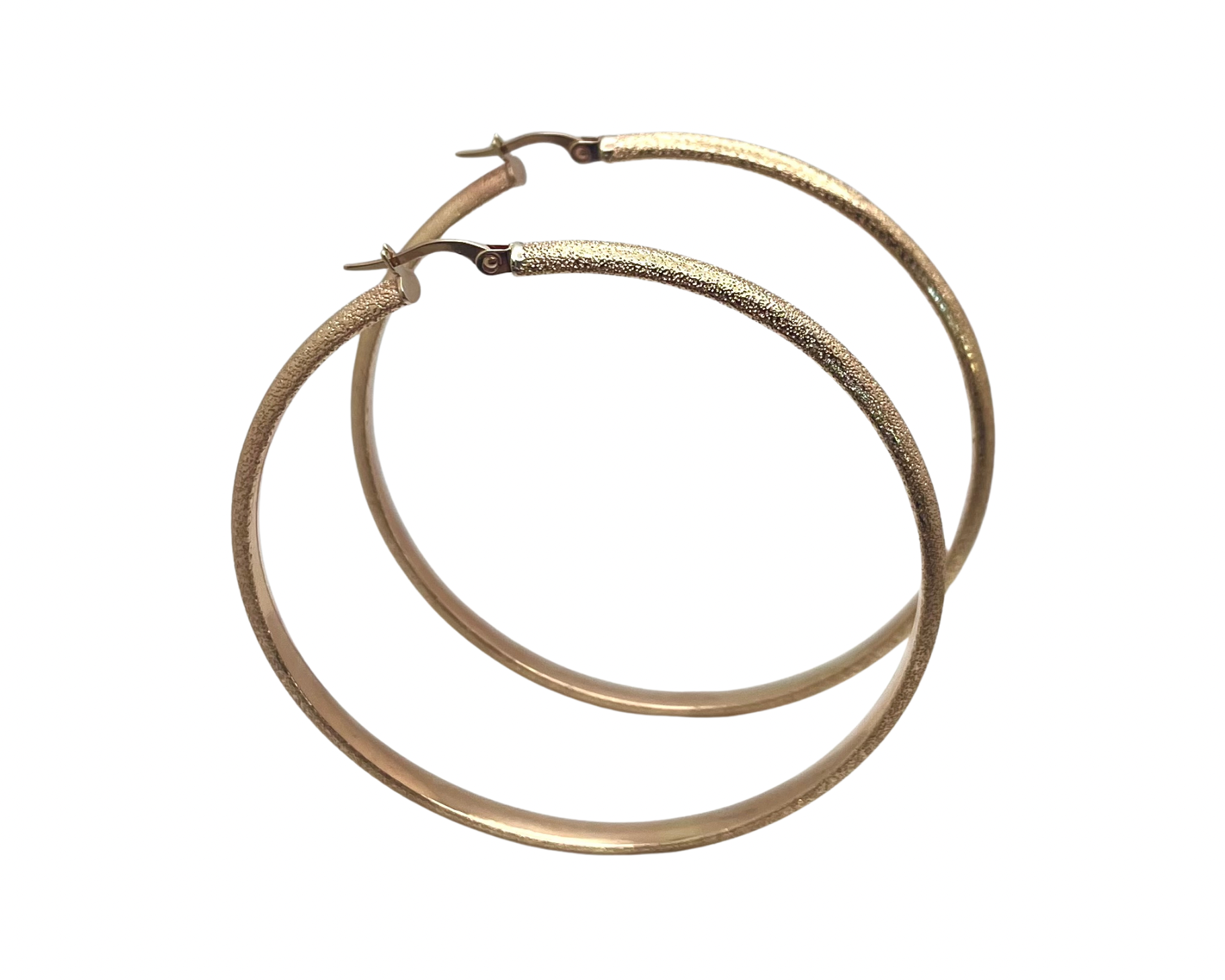 Large Hoop Earrings with Textured Finish - Rose Gold