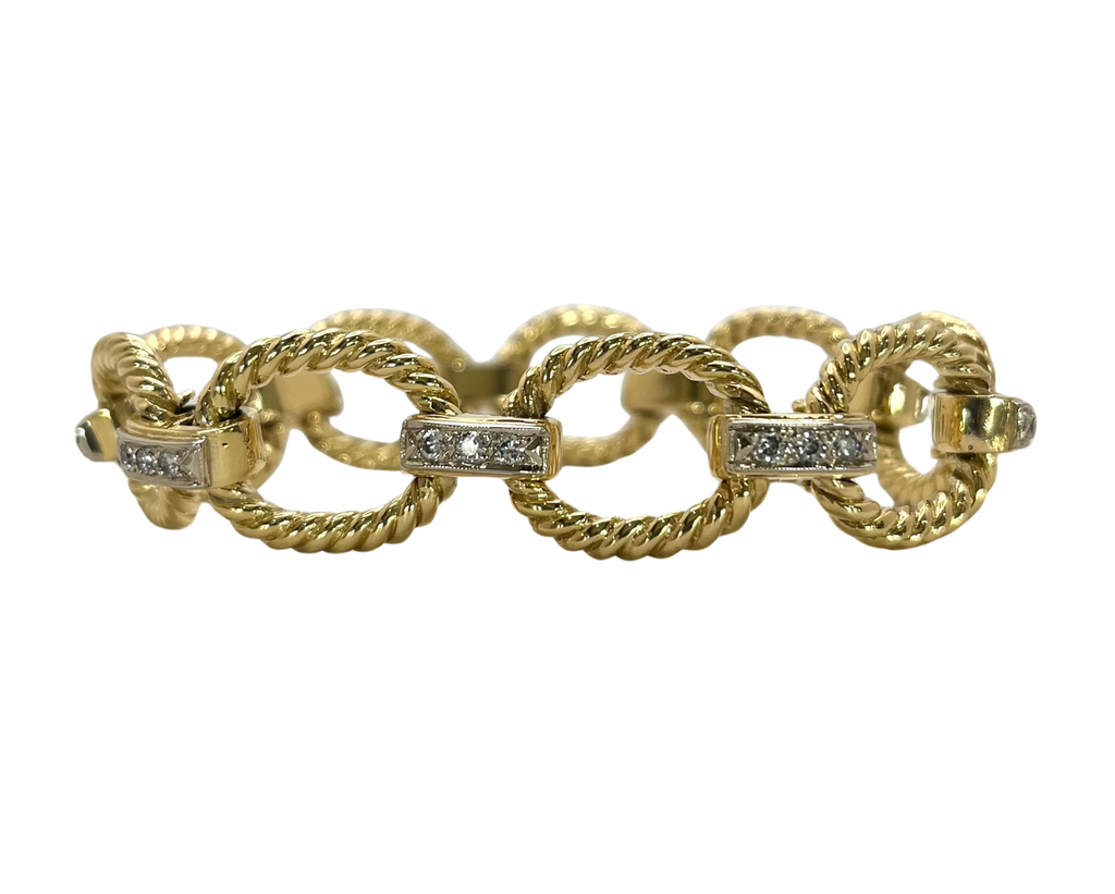 Oval Rope Bracelet with Pave Diamonds - Two Tone