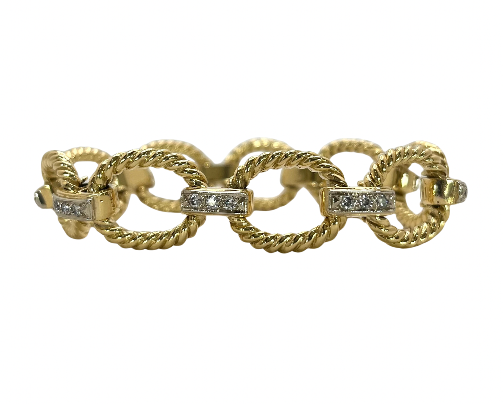 Oval Rope Bracelet with Pave Diamonds - Two Tone