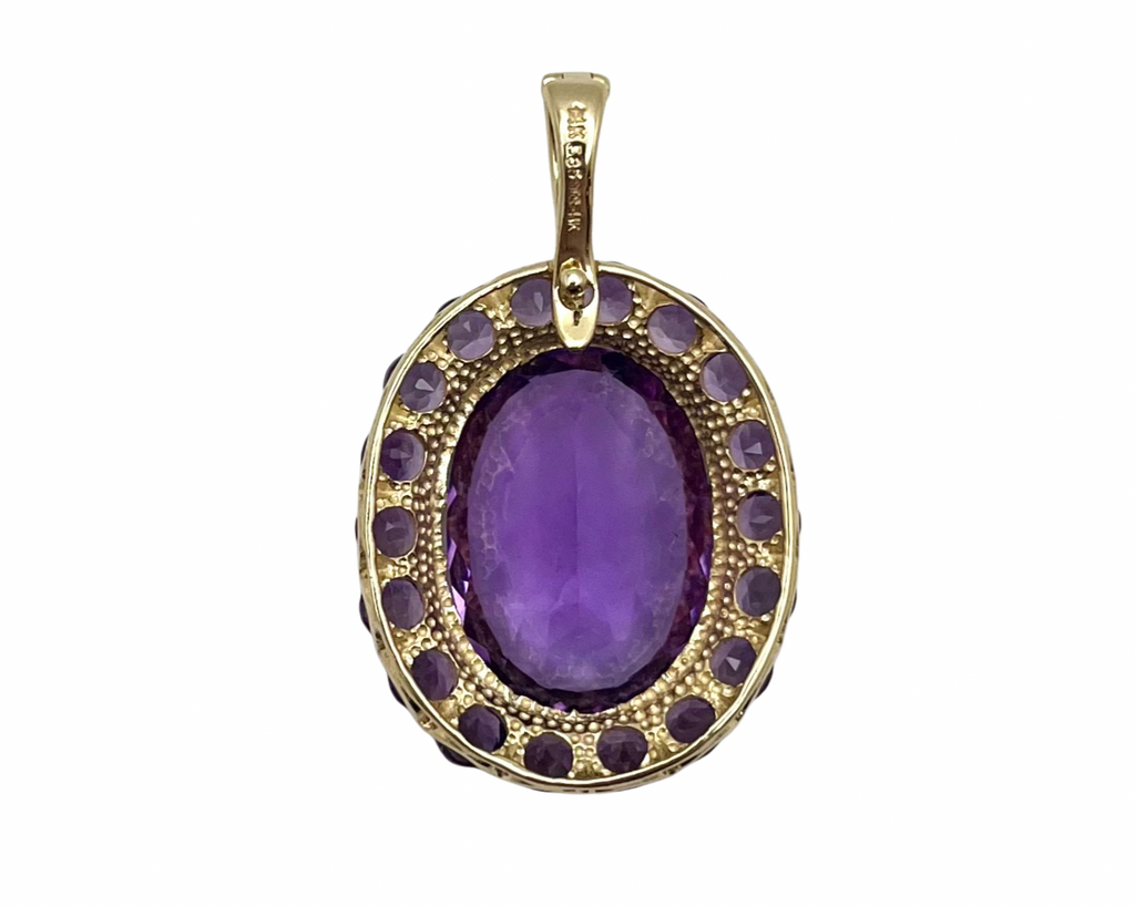 Amethyst Halo Pendant - Yellow Gold