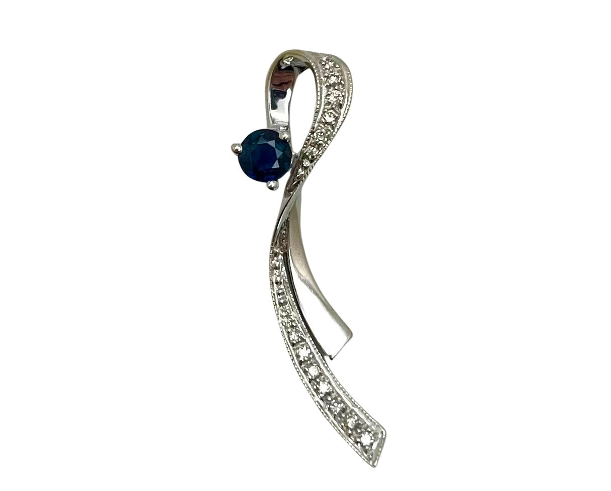 Sapphire Ribbon Pendant with Accent Diamonds - White Gold