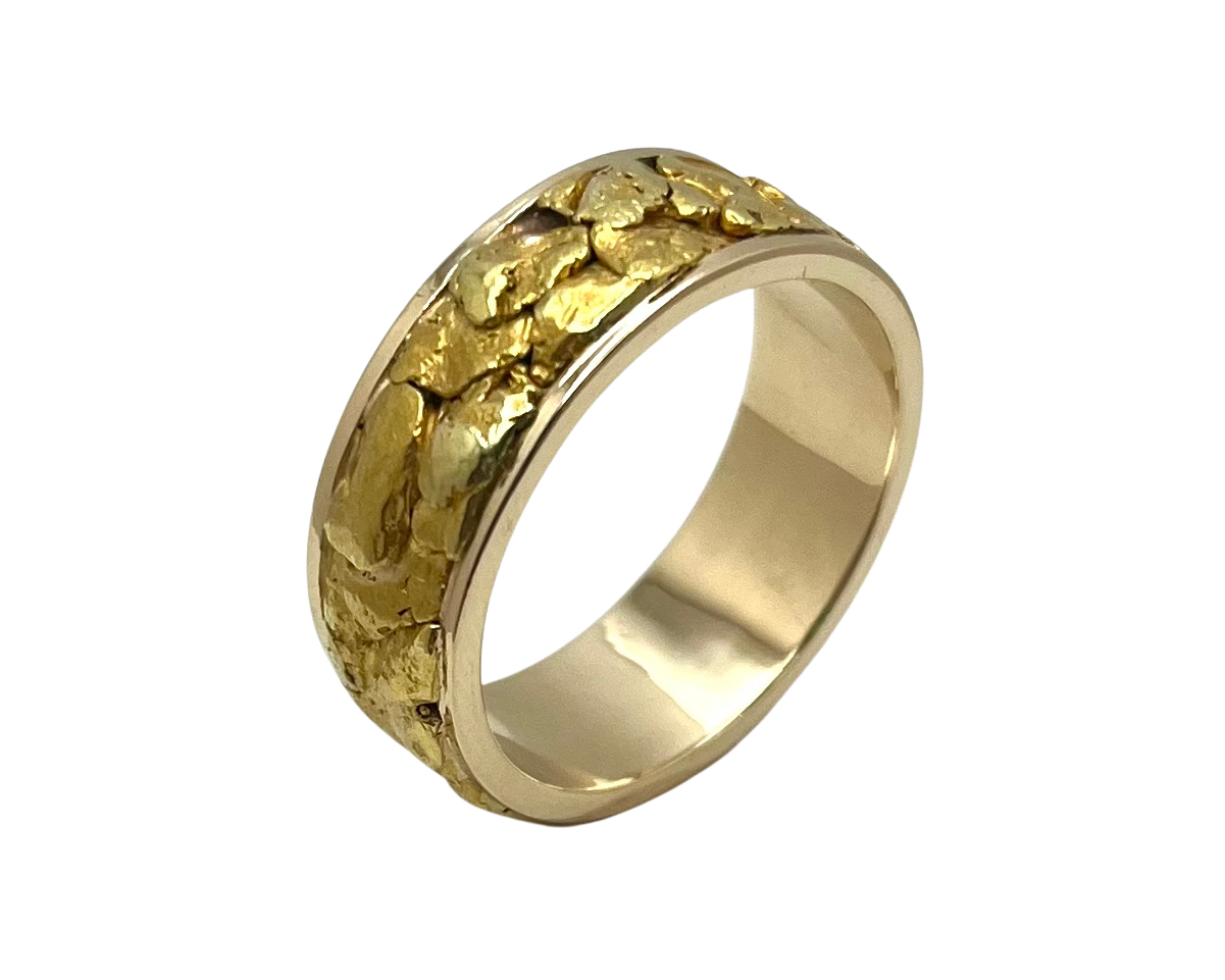 Gold Nugget Inlaid Band - Yellow Gold