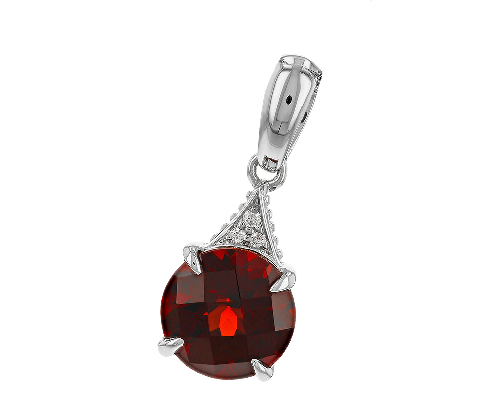 Garnet Pendant with Diamond Accents - White Gold
