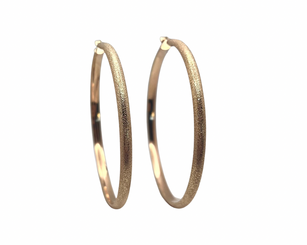 Large Hoop Earrings with Textured Finish - Rose Gold
