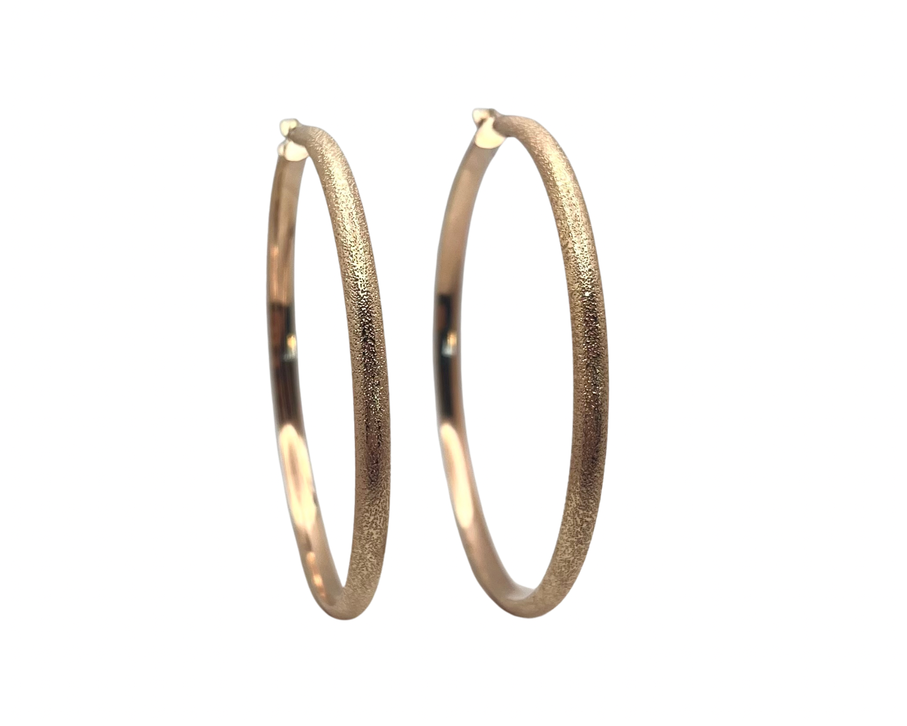 Large Hoop Earrings with Textured Finish - Rose Gold
