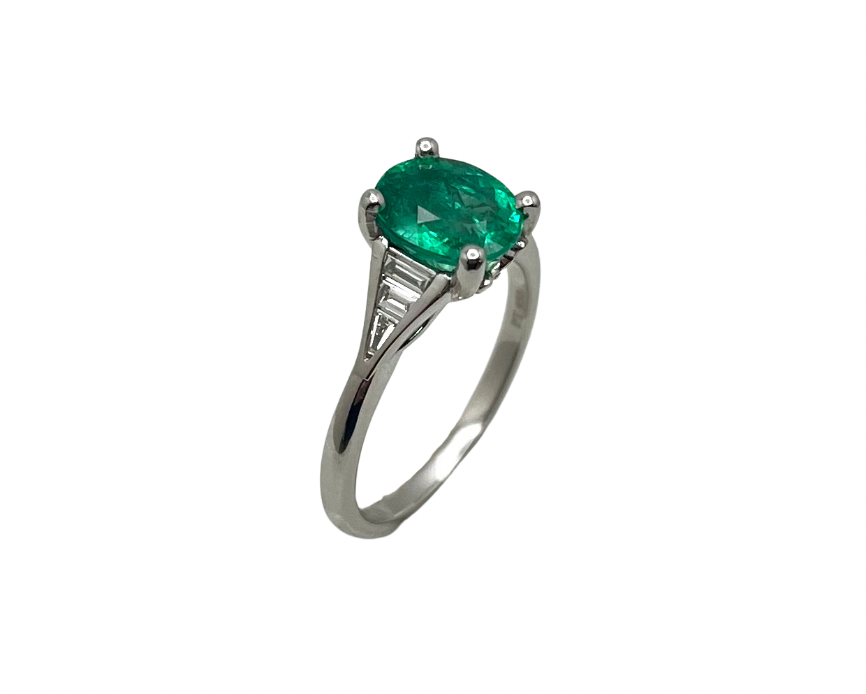 1.52ct Oval Cut Emerald Ring with Diamond Accents - Platinum