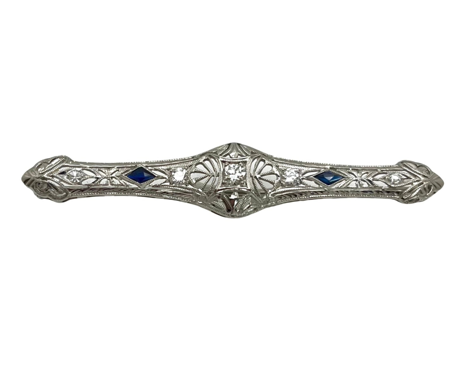 Edwardian Diamond Brooch with Sapphire Accents - Platinum