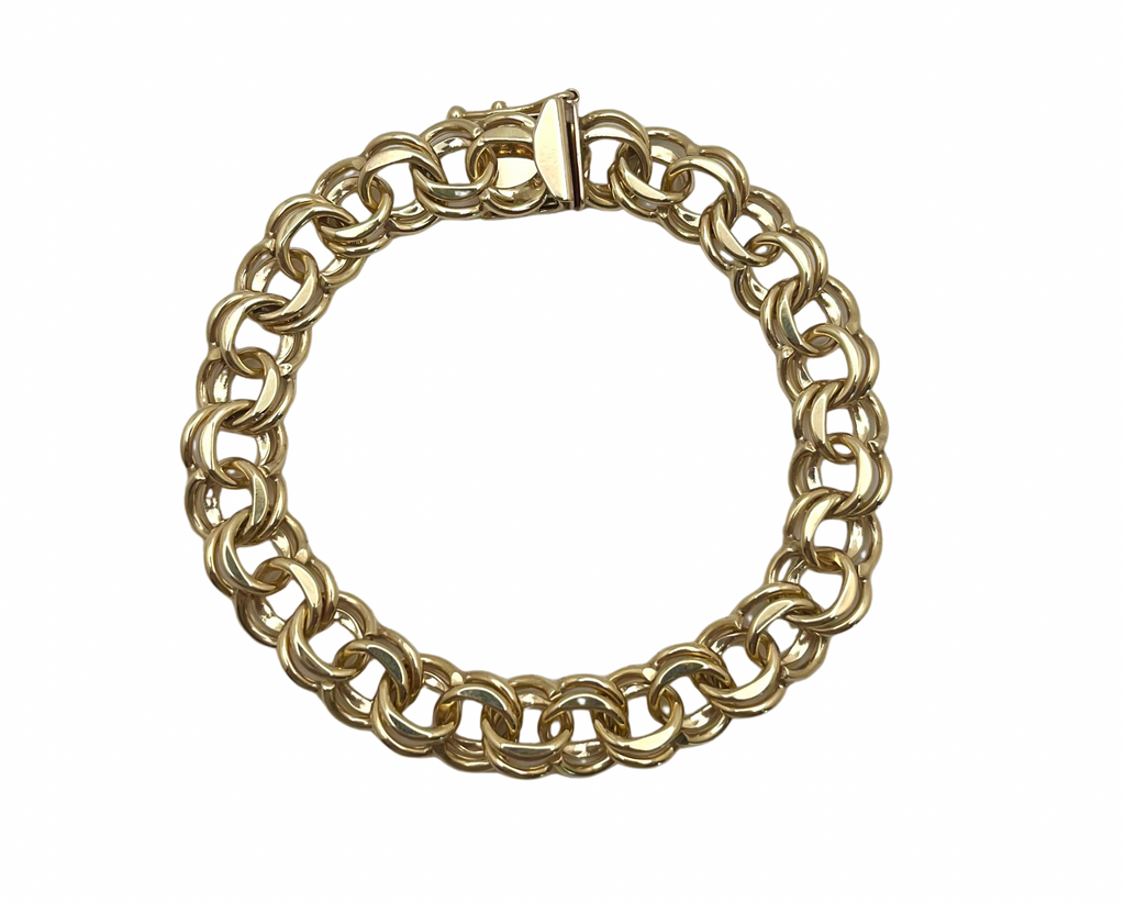9.8mm Double Curb Link Charm Bracelet - Yellow Gold