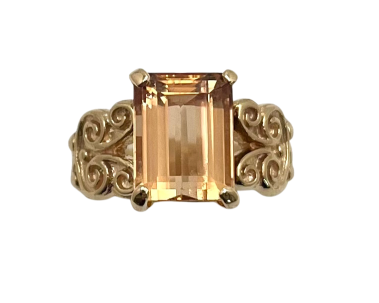 Emerald Cut Golden Topaz Ring - Yellow Gold