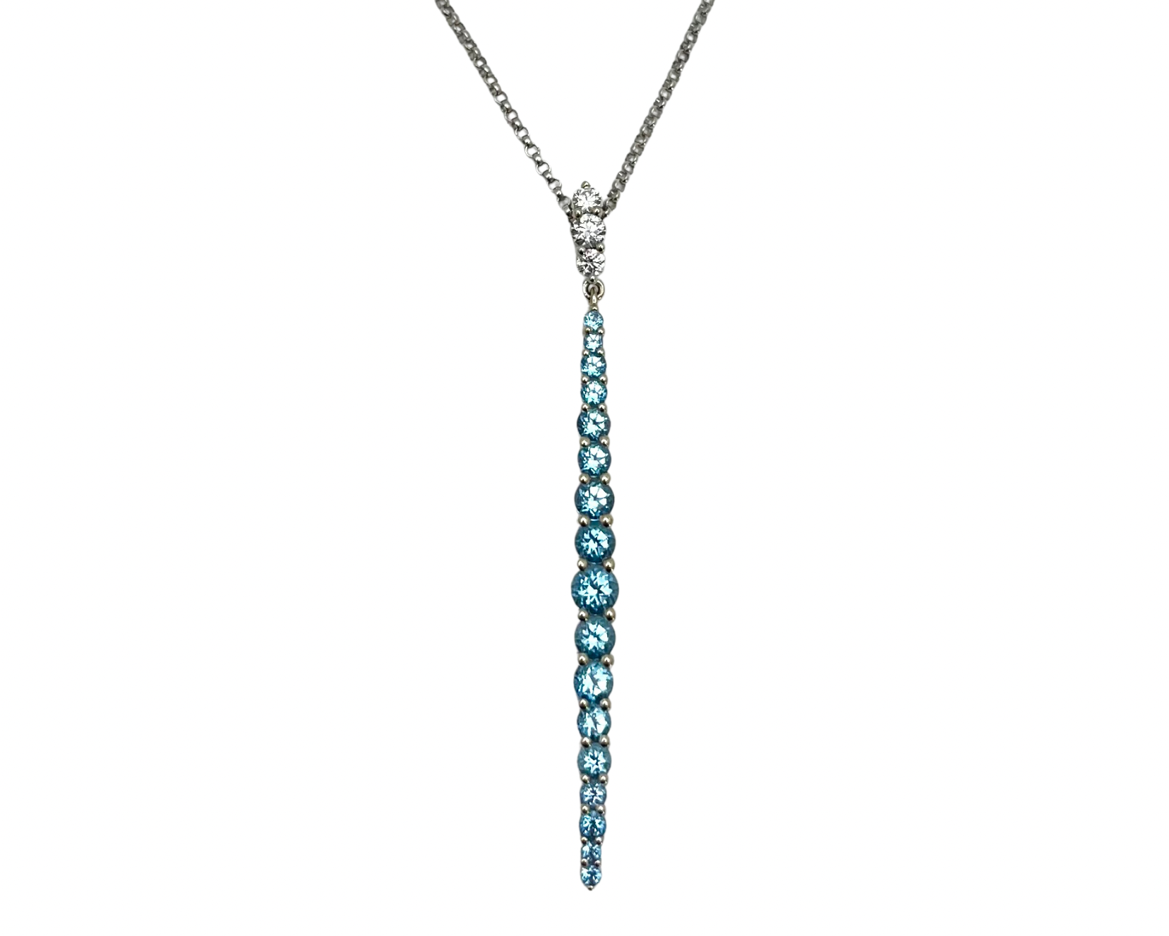 Blue Topaz Line Necklace - White Gold